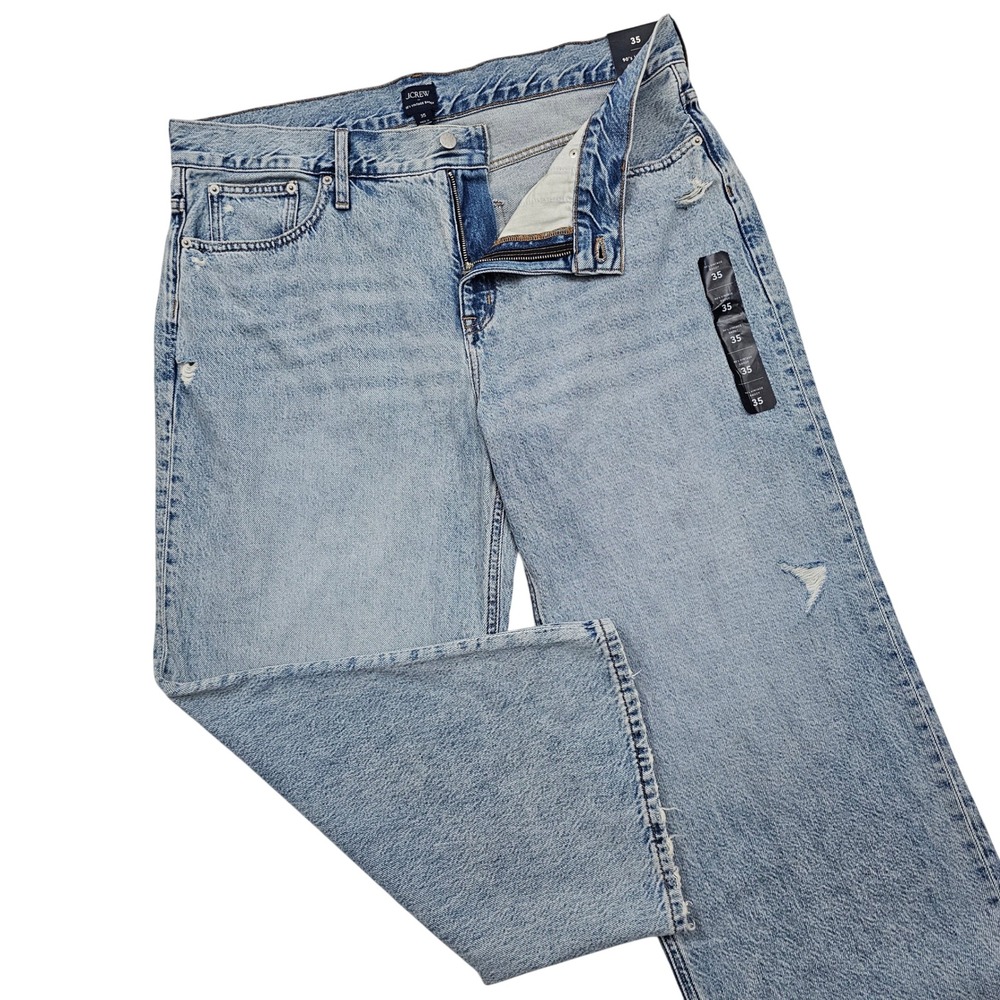 J.Crew 90's Vintage Baggy Jeans Women 35 Blue Distressed Wide Leg Retro NEW